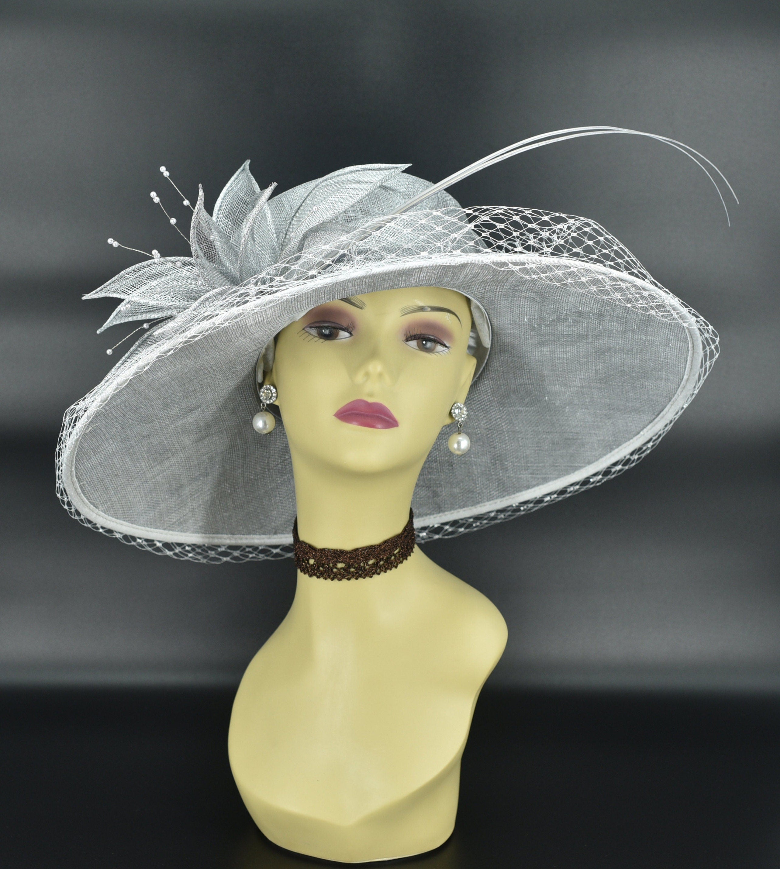silver dress hats ISELA DOWNBRIM HAT - Silver and Ivory