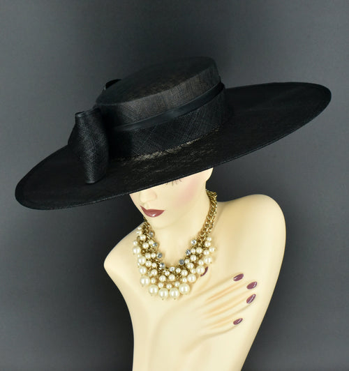 Cappello Sinamay Anna Wang Bianco Sporco | Tesa Larga Per Matrimonio E Kentucky Derby - Foto 2