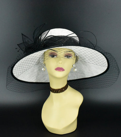 VTG 1950s Black‎ White Wool Felt Fascinator Sculptural Cocktail Hat Derby Church Black and White Kentucky Derby Hat, Wide Brim Wedding  main image 4