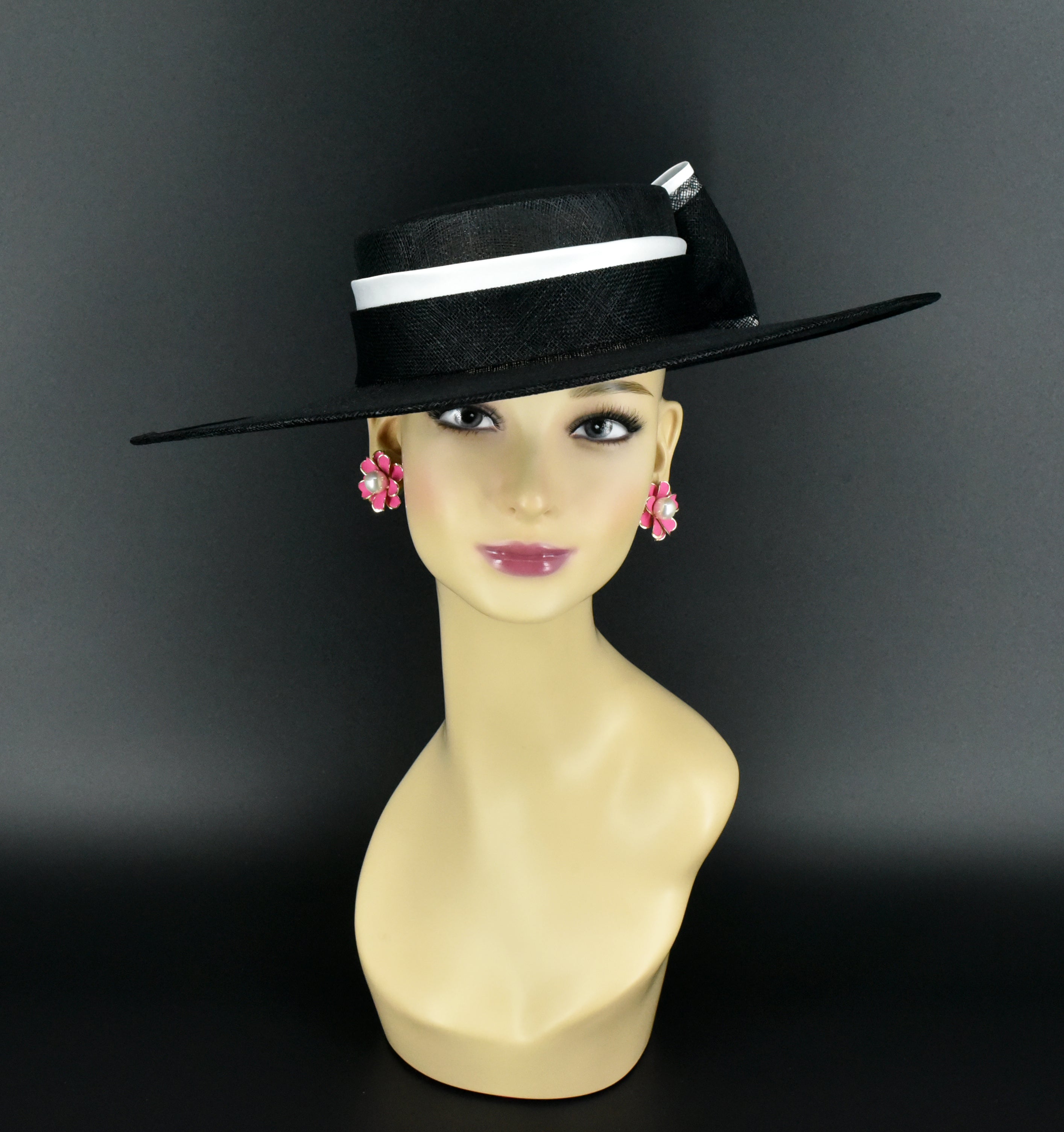 M23156 ( Black/White ) Medium Brim Sinamay Fascinator hat 