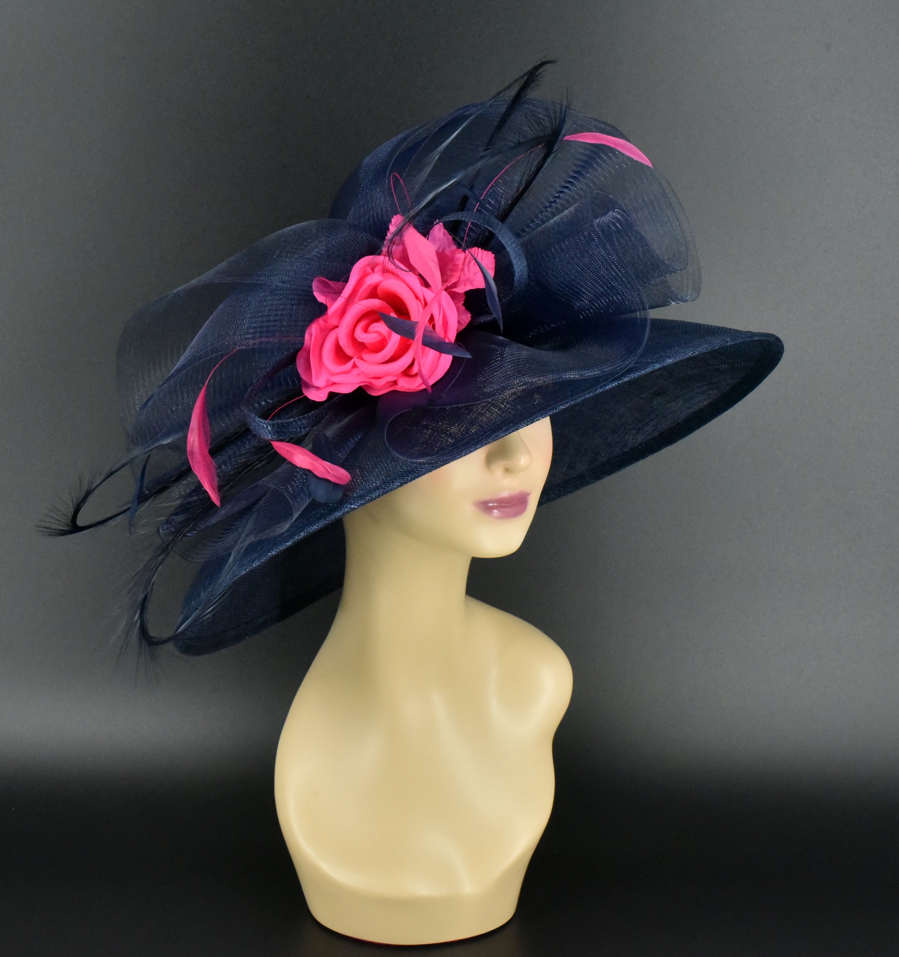 M826(Navy/Hot pink) Kentucky Derby Hat, Church, Wedding  display picture 2