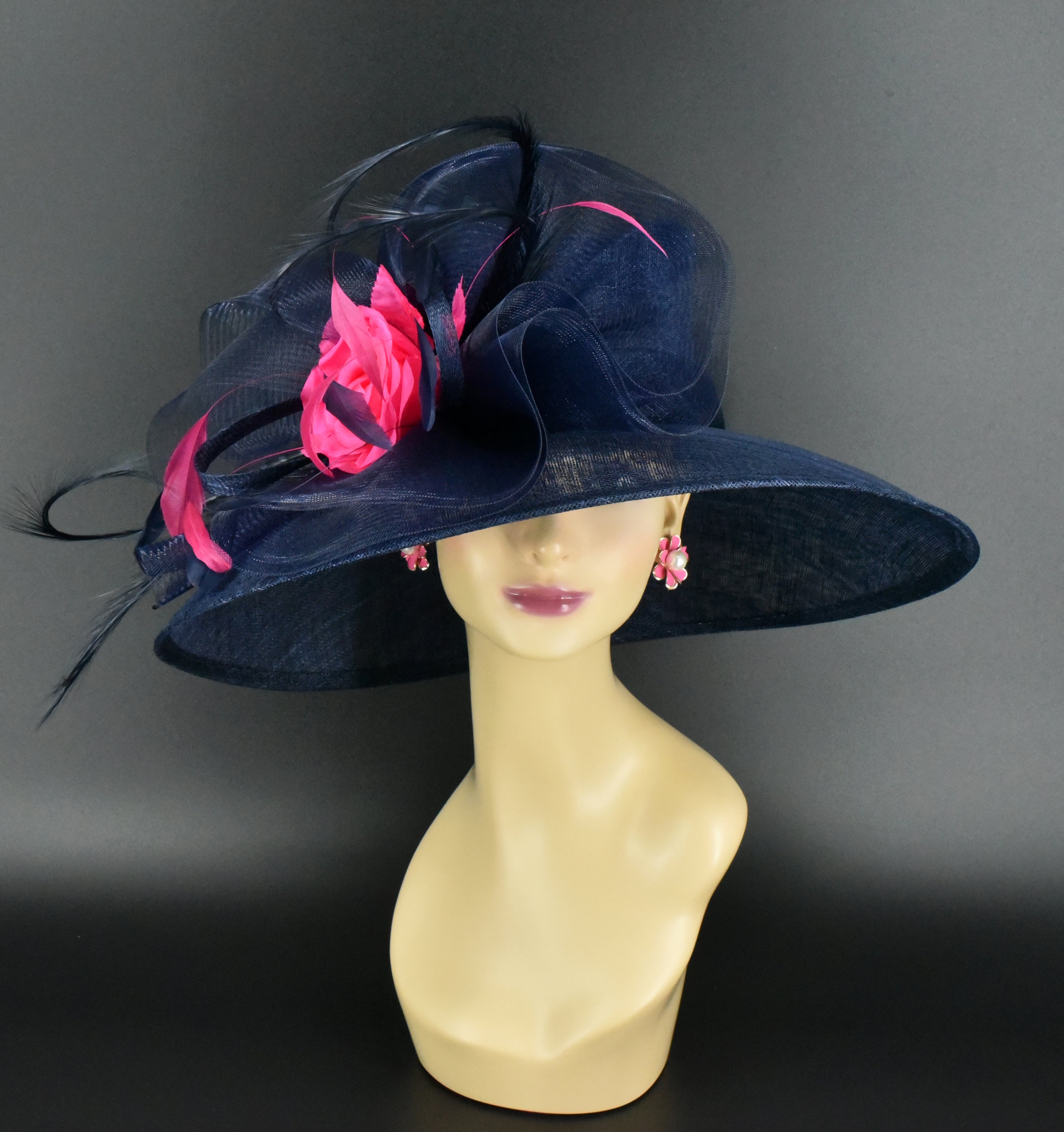 M826(Navy/Hot pink) Kentucky Derby Hat, Church, Wedding  display picture 2