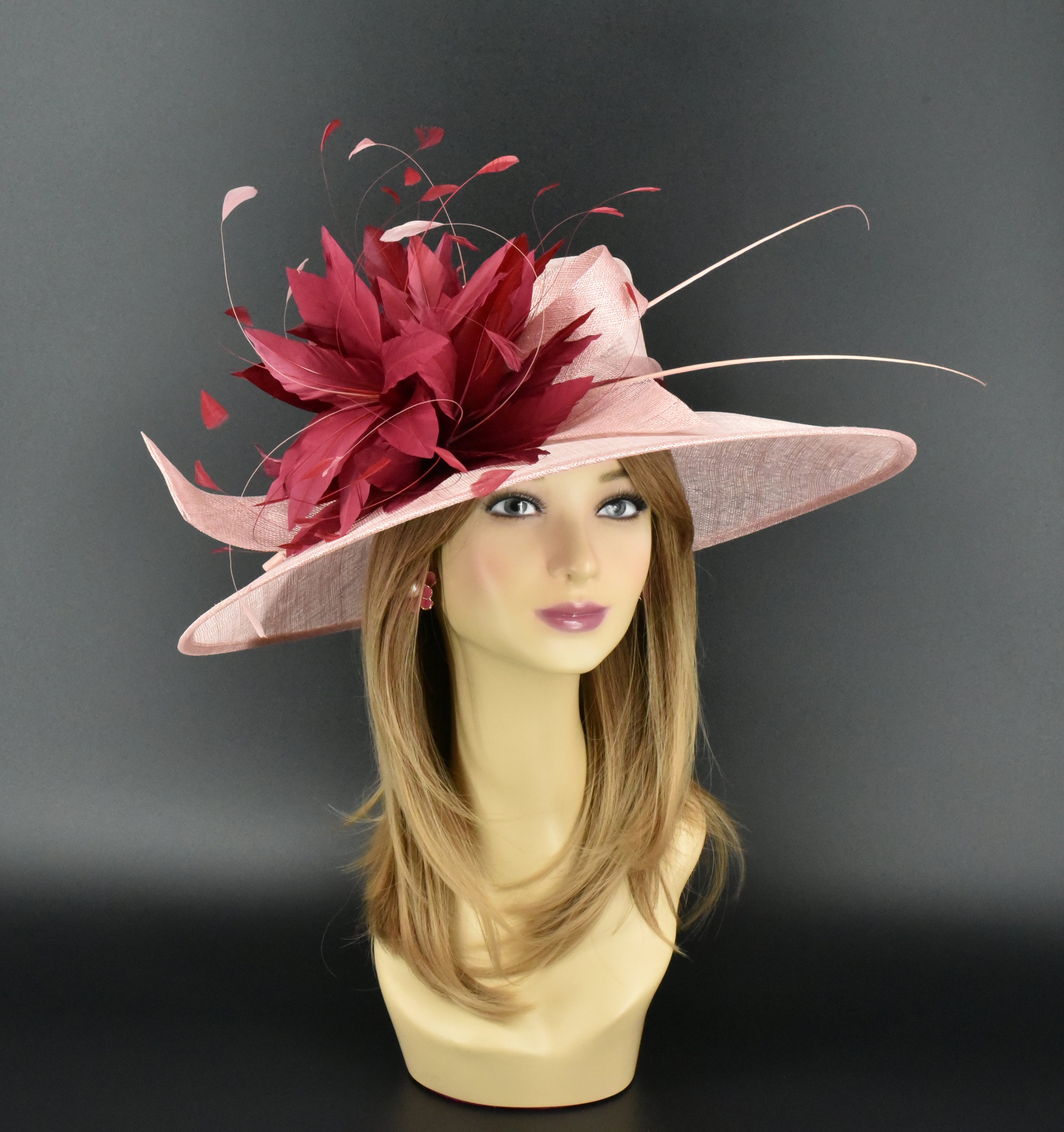 Whittall and Shon Black & Tan Large Brim Hat Large‎ Pink Bow, Flower, & Feathers Whittall and Shon Church Hats - Etsy main image 3