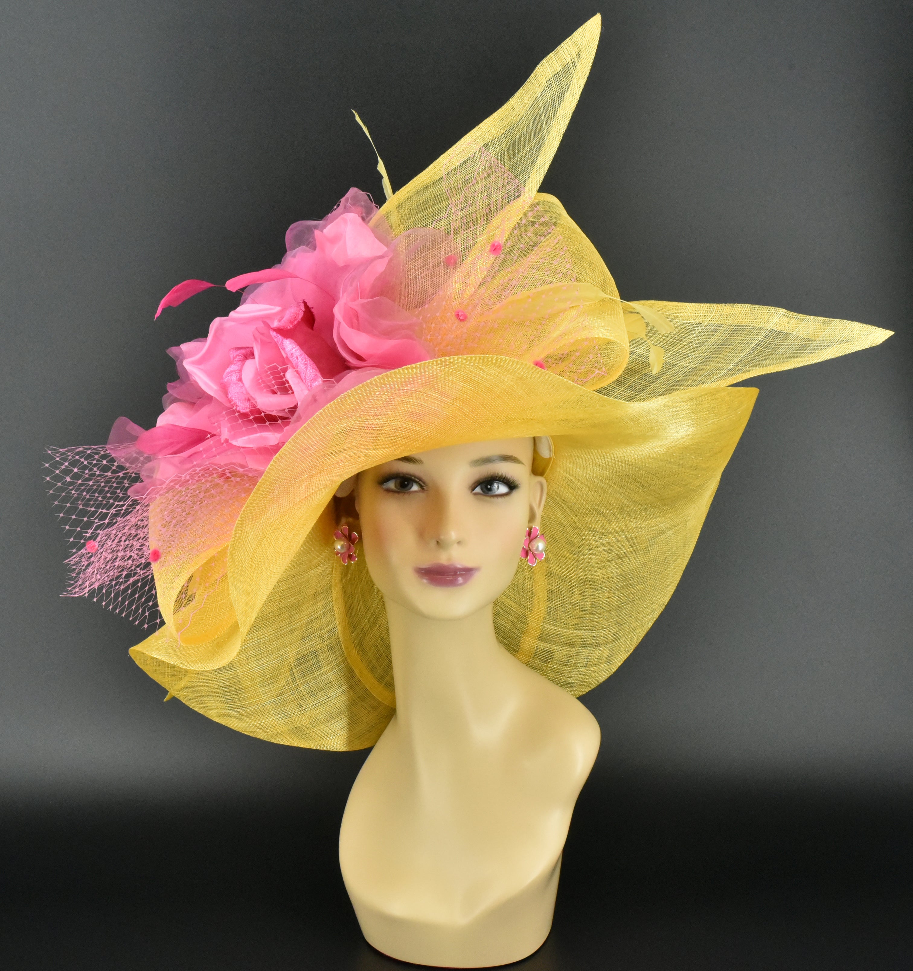 New Kentucky Derby Bright Yellow Racing Fascinator Hat Organza Showstopper Kentucky Derby Hat Pink Yellow Royal Ascot Fascinator Del  main image 3