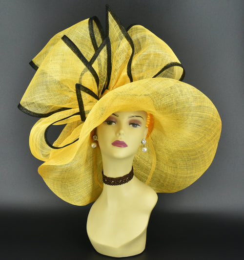 SD28A ( Yellow gold black hat ) Kentucky Derby Hat, Church  display picture 2