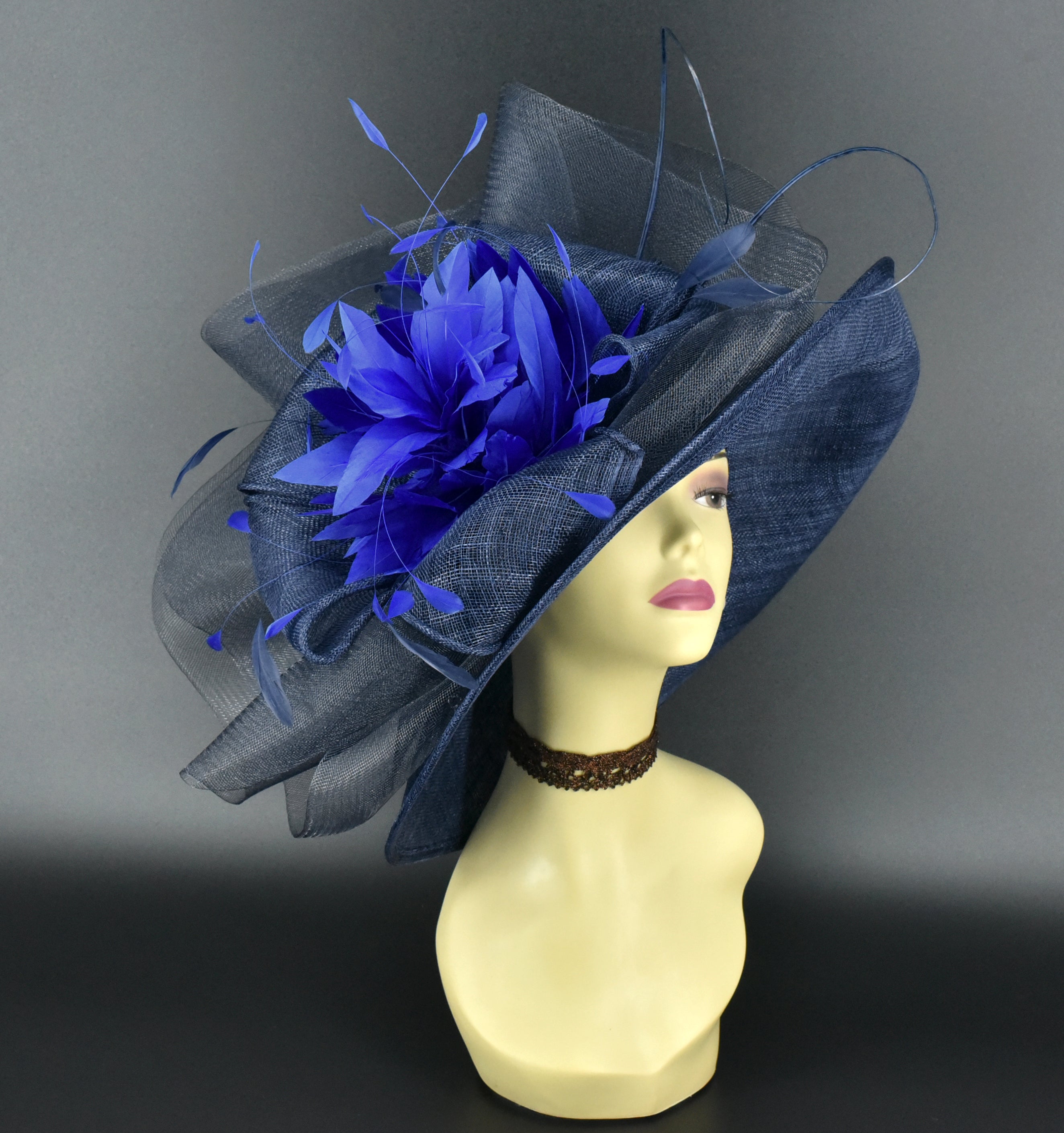 Wide Brim Royal Blue Wedding Hats M22020F Navy Royal Blue Hat