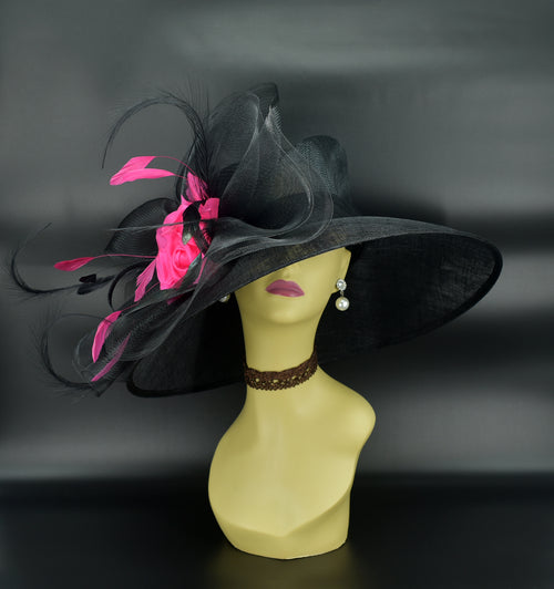 M826(Navy/Hot pink) Kentucky Derby Hat, Church, Wedding  display picture 1