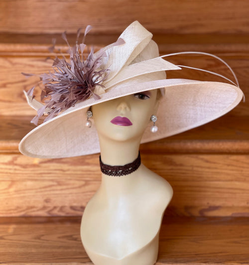 Women\'s Giovannio Extra Wide Brimmed Emma B Fancy Brown Derby Tea Hat Feathers Giovannio | Accessories | Womens Giovannio Extra Wide  main image 3
