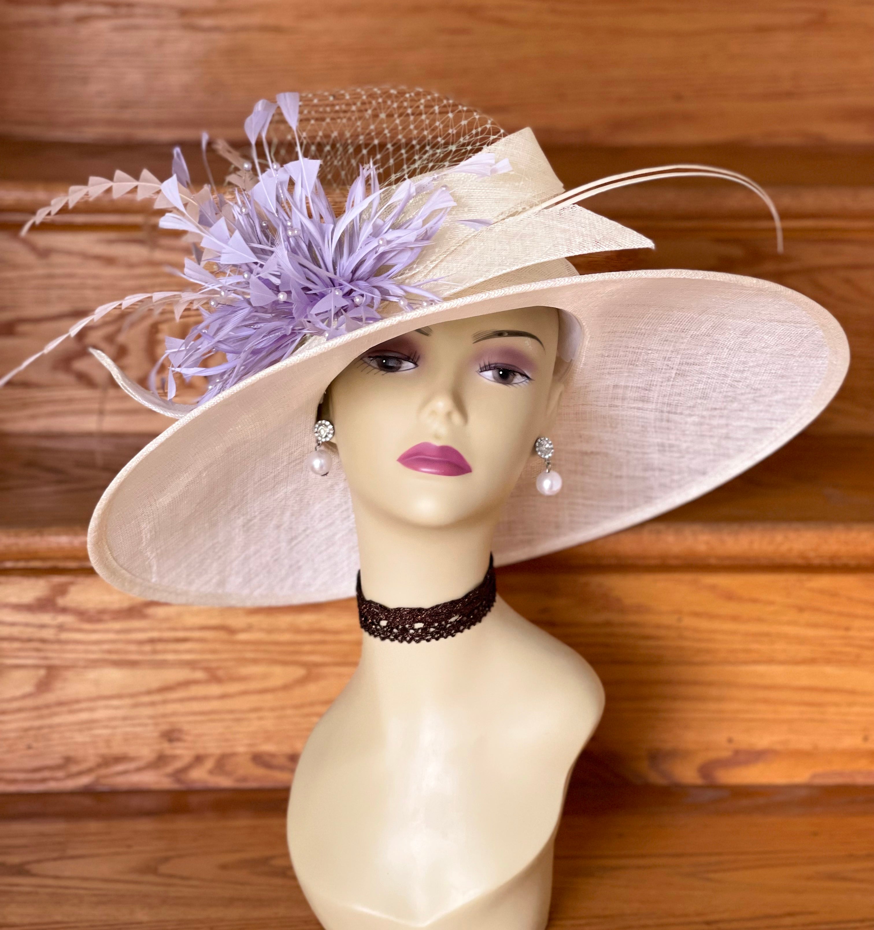 M937( Ivory Lilac Peach Lime Green hat ) Kentucky Derby hat Wedding ha M937( Ivory Lilac Peach Lime Green hat ) Kentucky Derby hat Wedding ha