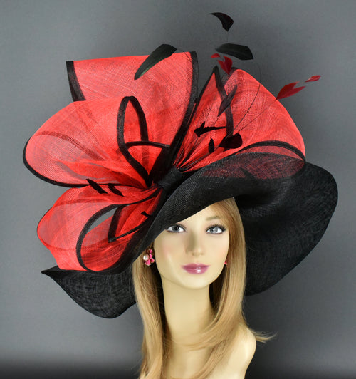 SD28A ( Red Black hat ) Kentucky Derby Hat, Church Hat  display picture 2