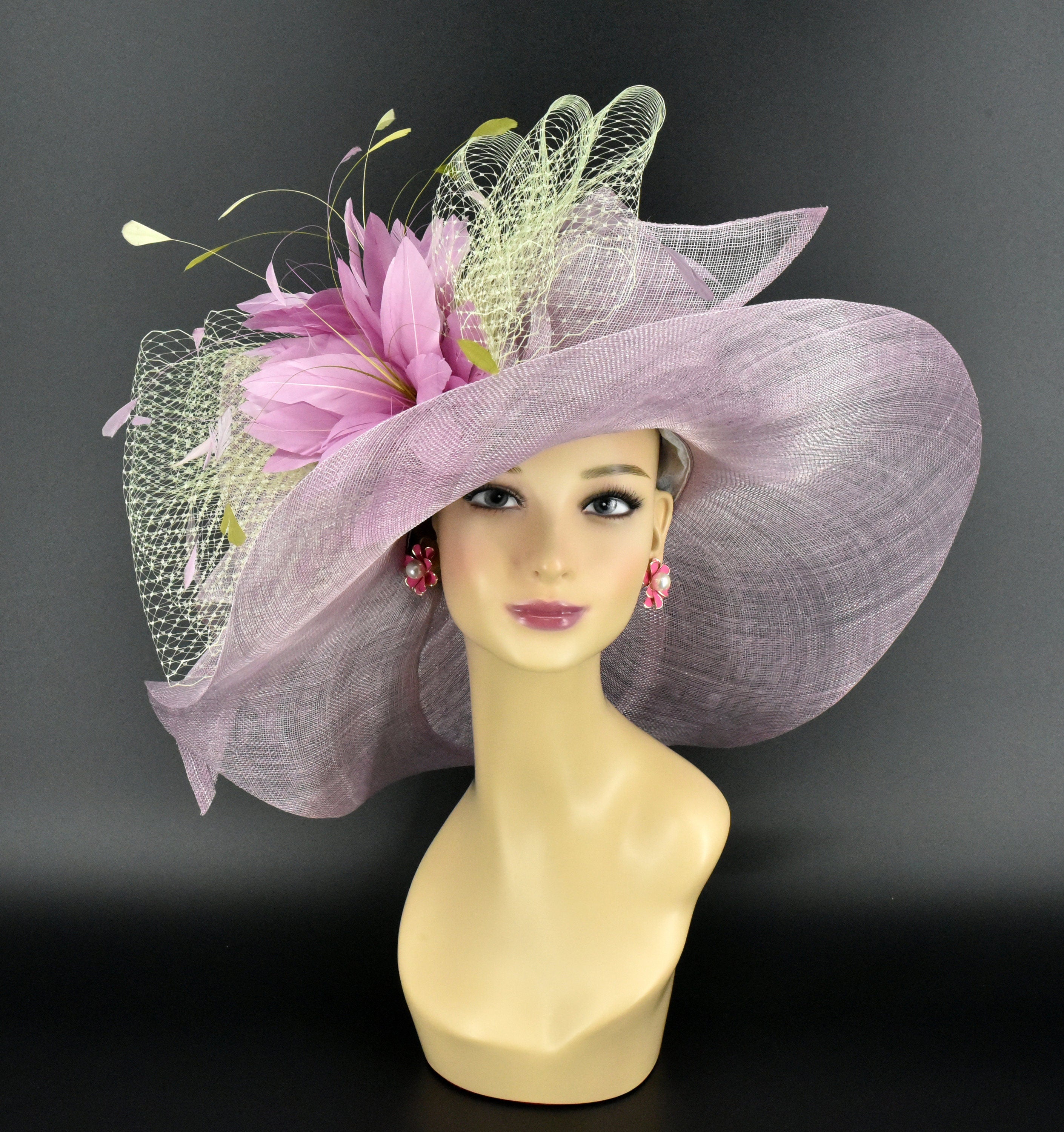 pink dress hats M22020( Navy Blue Rose Pink hat)Kentucky Derby hat, Wedding hat, Royal