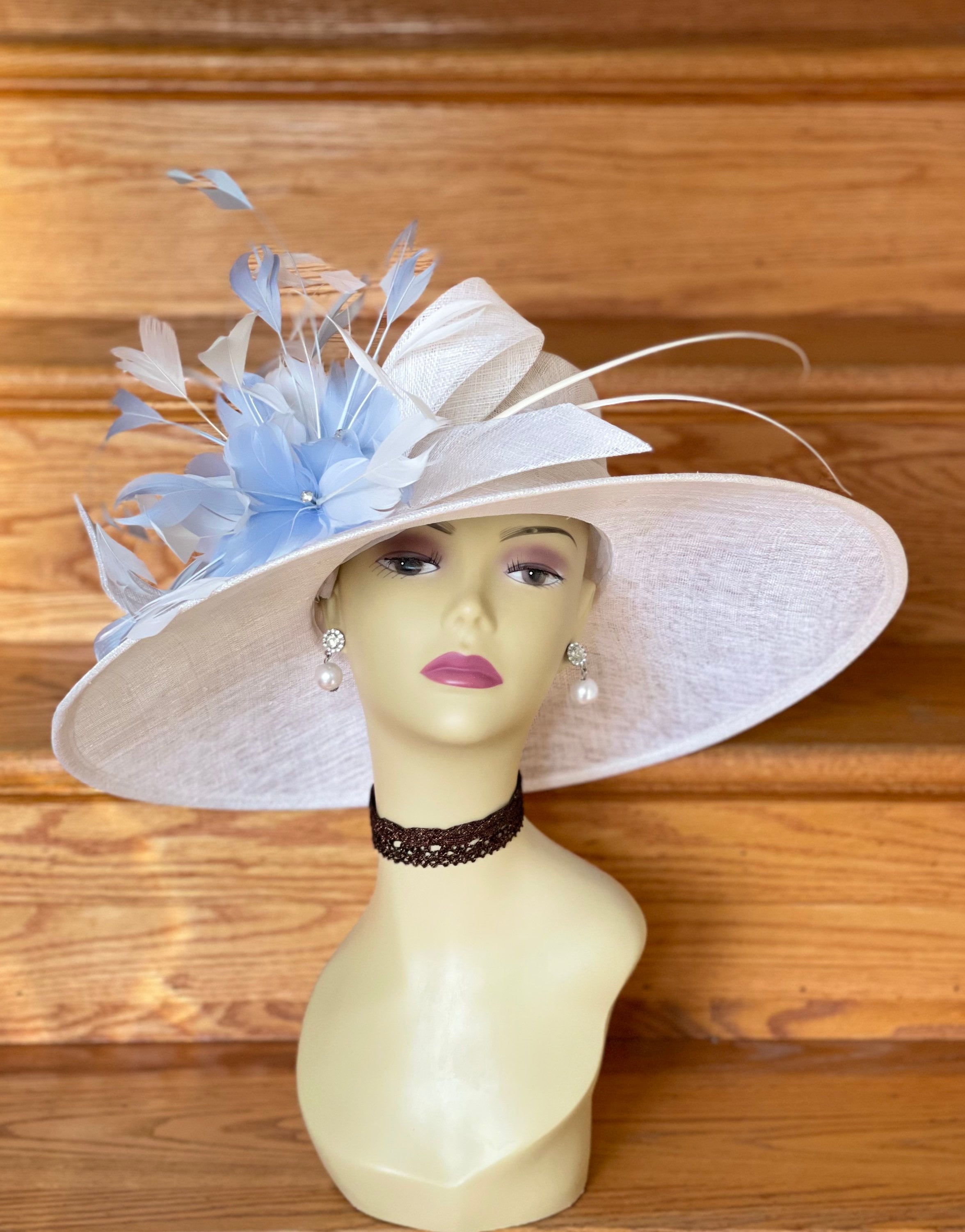 M97( Ivory/yellow/taupe) Kentucky Derby Hat, Church Hat, Wedding Hat,